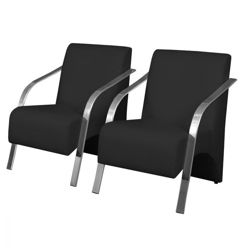 Kit 2 Poltrona Vênus 1 Lugar Pé Alumínio Dsalla Corino Preto. - 1