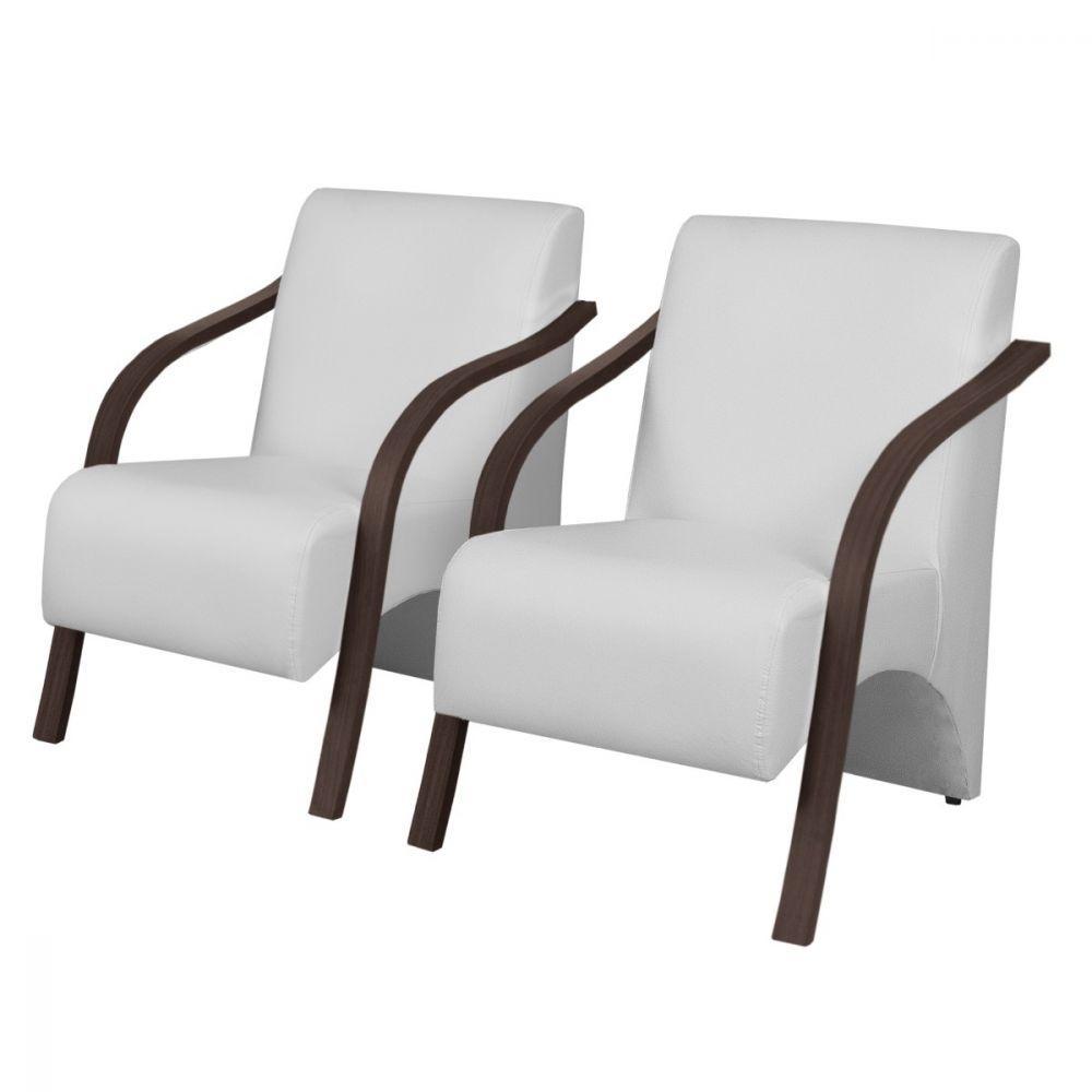 Kit 2 Poltrona Vênus 1 Lugar Pé Madeira Dsalla Corino Branco. - 1