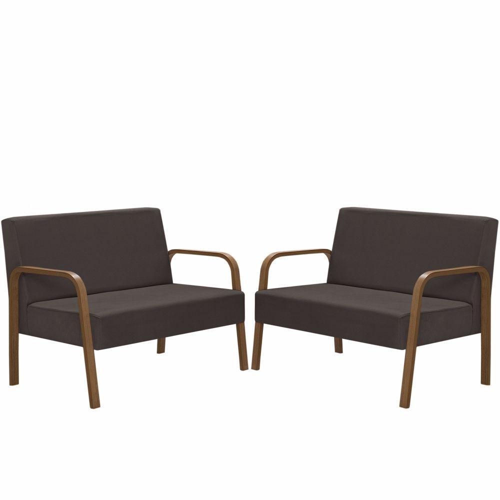 Kit 2 Poltrona 2 Lugares Jade Braço Madeira D Salla Marrom. - 1