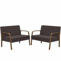 Kit 2 Poltrona 2 Lugares Jade Braço Madeira D Salla Marrom. - 1