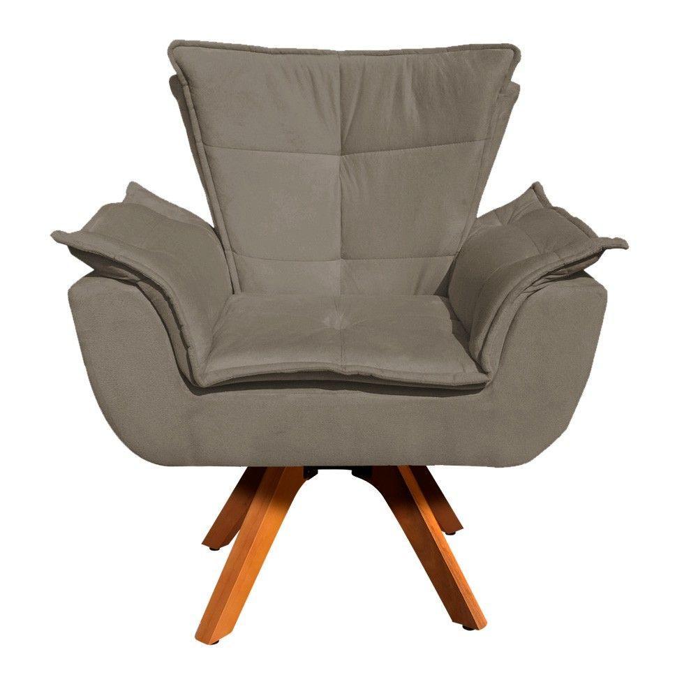 Poltrona Giratória Opala Suede Marrom Rato Base Madeira Mm30 - 1