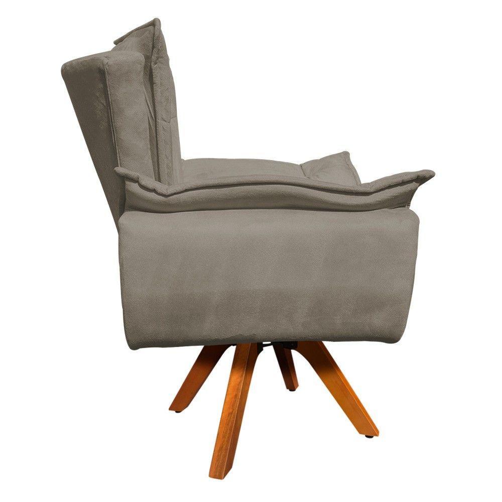 Poltrona Giratória Opala Suede Marrom Rato Base Madeira Mm30 - 2