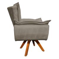 Poltrona Giratória Opala Suede Marrom Rato Base Madeira Mm30