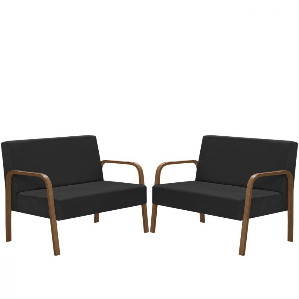Kit 2 Jade 2 Lugares Braço Madeira D Salla Courino Preto. - 1