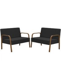 Kit 2 Jade 2 Lugares Braço Madeira D Salla Courino Preto - 1