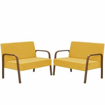 Kit 2 Poltronas 2 Lugaresluna Braço Madeira D Salla Amarelo.