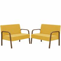 Kit 2 Poltronas 2 Lugaresluna Braço Madeira D Salla Amarelo. - 1