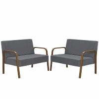 Kit 2 Poltronas 2 Lugaresjade Braço Madeira D Salla Grafite. - 1