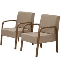 Kit 2 Poltronas 1 Lugar Luna Braço Madeira Dsalla Cappuccino. - 1