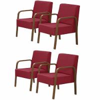 Kit 4 Poltronas 1 Lugar Luna Braço Madeira D Salla Vermelho - 1