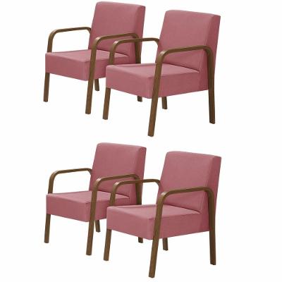 Kit 4 Poltronas 1 Lugar Luna Braço Madeira D Salla Rosa.