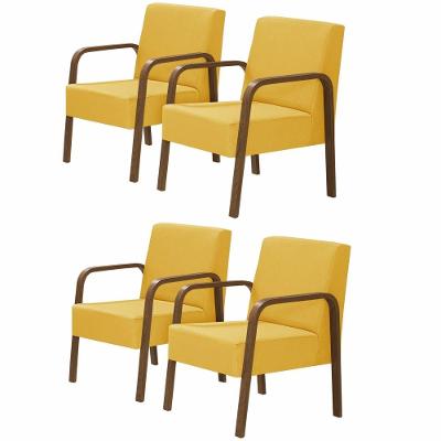Kit 4 Poltronas 1 Lugar Luna Braço Madeira D Salla Amarelo.