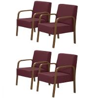 Kit 4 Poltronas 1 Lugar Jade Pé Madeira D Salla Suede Bordô. - 1