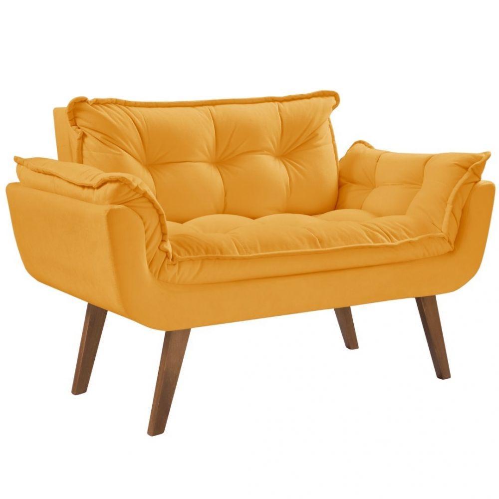 Poltrona Namoradeira Opalla Base Palito Tecido Amarelo - 1