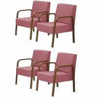 Kit 4 Poltronas 1 Lugar Jade Braço Madeira D Salla Rosa. - 1