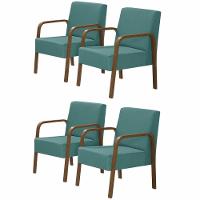 Kit 4 Poltronas 1 Lugar Jade Braço Madeira D Salla Turquesa. - 1