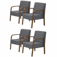 Kit 4 Poltronas 1 Lugares Jade Braço Madeira D Salla Grafite - 1