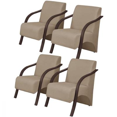 Kit 4 Poltronas 1 Lugar Vênus Pé Madeira D Salla Cappuccino.