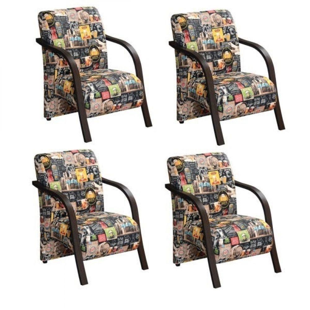 Kit 4 Poltronas 1 Lugar Vênus Braço Pé Madeira D Salla - 1