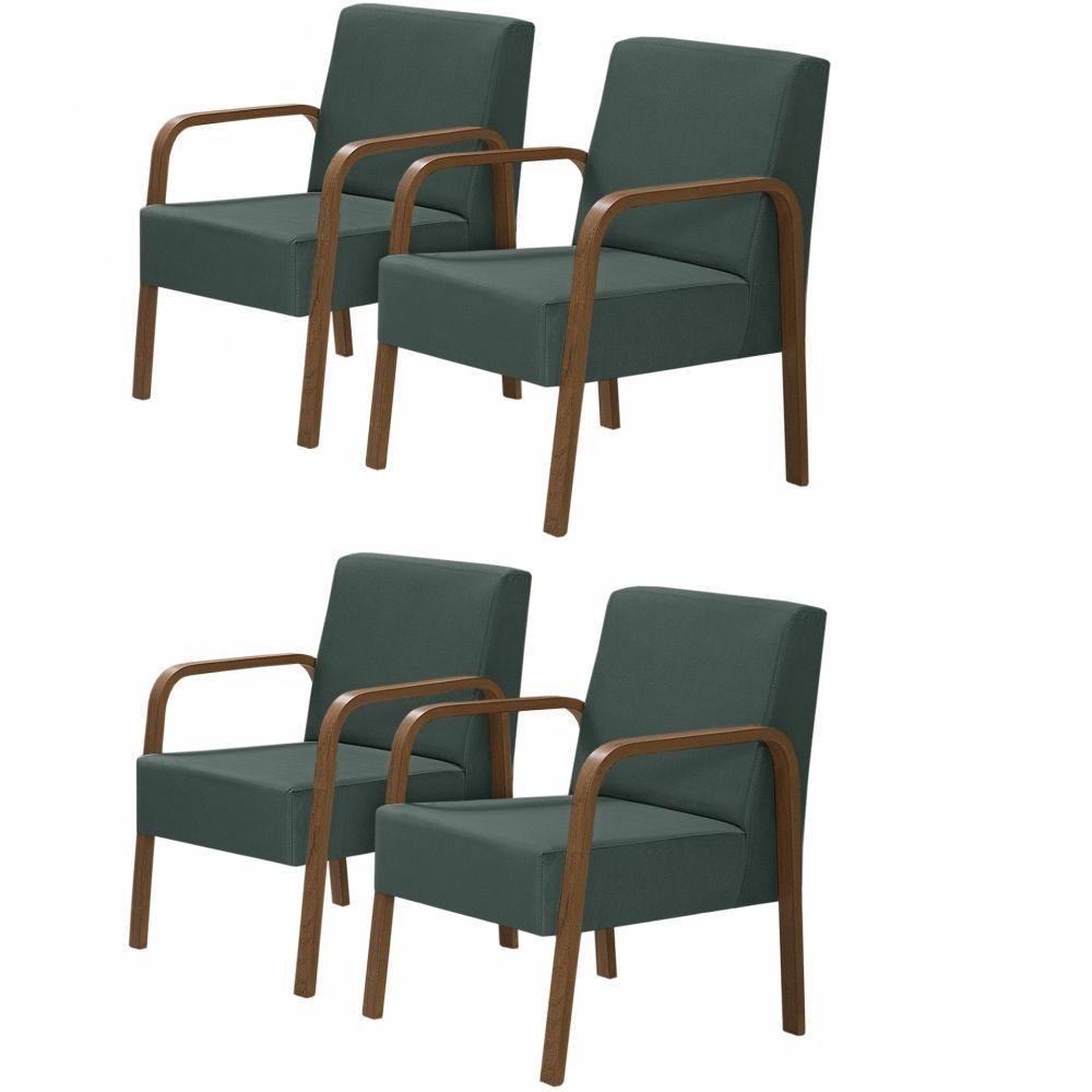 Kit 4 Poltronas 1 Lugar Luna Pé Madeira D Salla Suede Verde. - 1