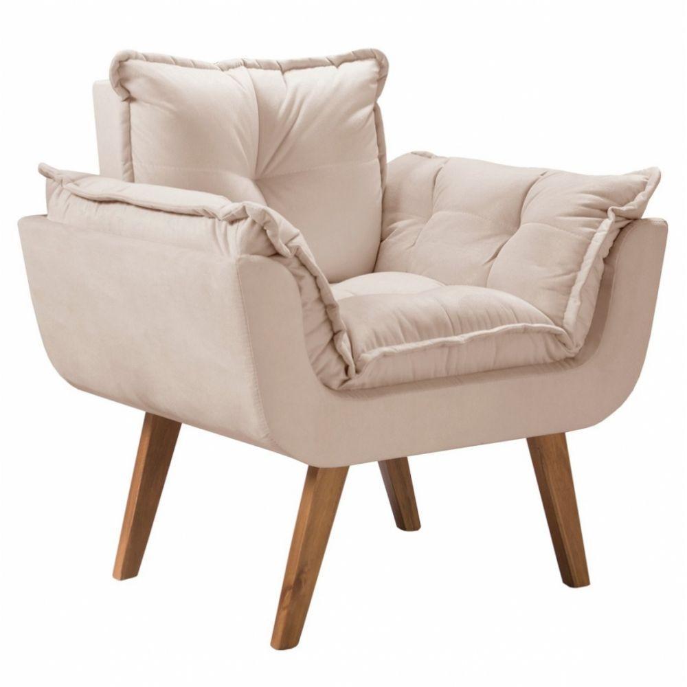 Poltrona Opalla Suede Bege 1 Lugar Base Palito D Salla Bege - 1