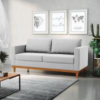 Sofá 03 Lugares Juliette Base Madeira Castanho Cor Cinza - 7