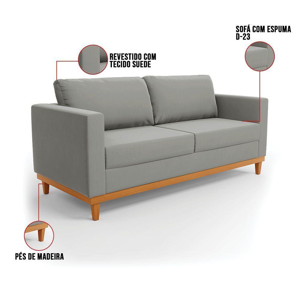 Sofá 03 Lugares Juliette Base Madeira Castanho Cor Grafite - 4