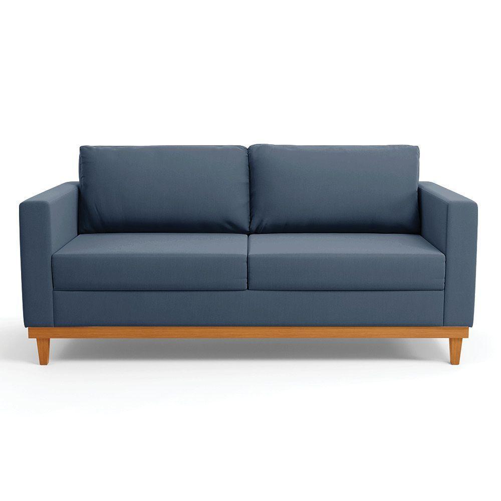 Sofá 03 Lugares Juliette Base Madeira Castanho Azul Marinho - 7