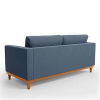 Sofá 03 Lugares Juliette Base Madeira Castanho Azul Marinho - 5