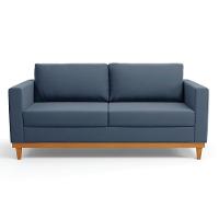 Sofá 03 Lugares Juliette Base Madeira Castanho Azul Marinho - 7