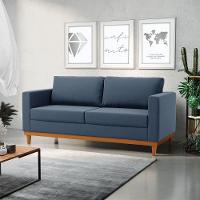 Sofá 03 Lugares Juliette Base Madeira Castanho Azul Marinho - 8