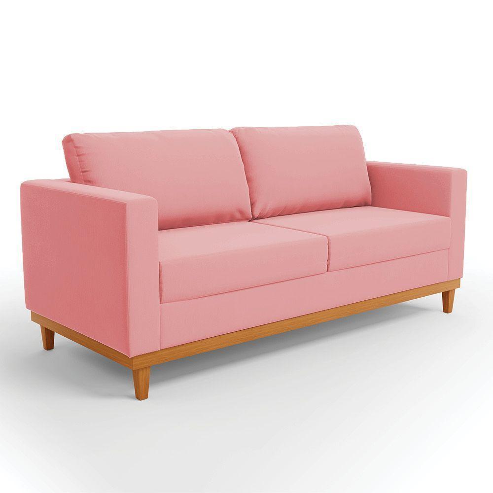 Sofá 03 Lugares Juliette Base Madeira Castanho Cor Rose - 1