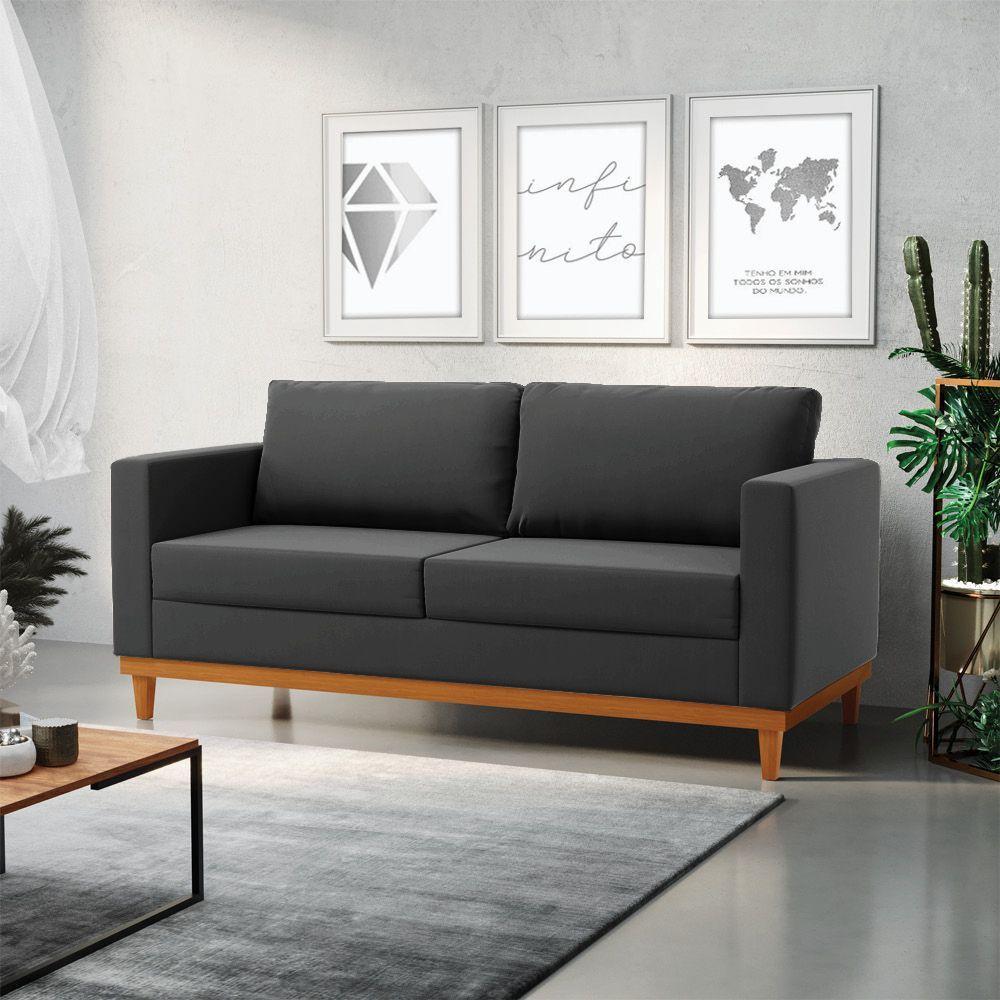 Sofá 03 Lugares Juliette Base Madeira Castanho Cor Preto - 8