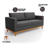Sofá 03 Lugares Juliette Base Madeira Castanho Cor Preto