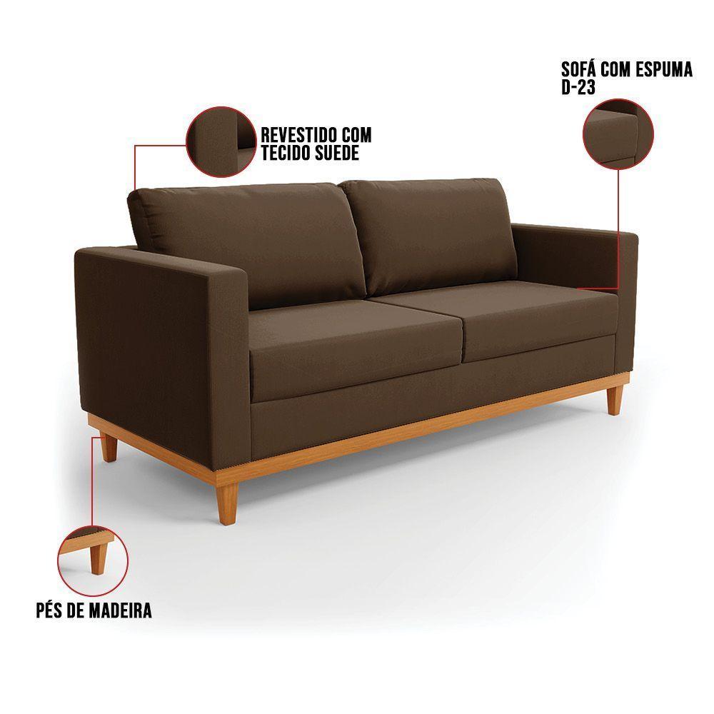 Sofá 03 Lugares Juliette Base Madeira Castanho Cor Marrom - 4