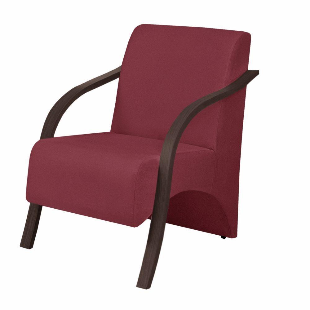 Poltrona Vênus 1 Lugar Braço Madeira Suede Bordô - 1