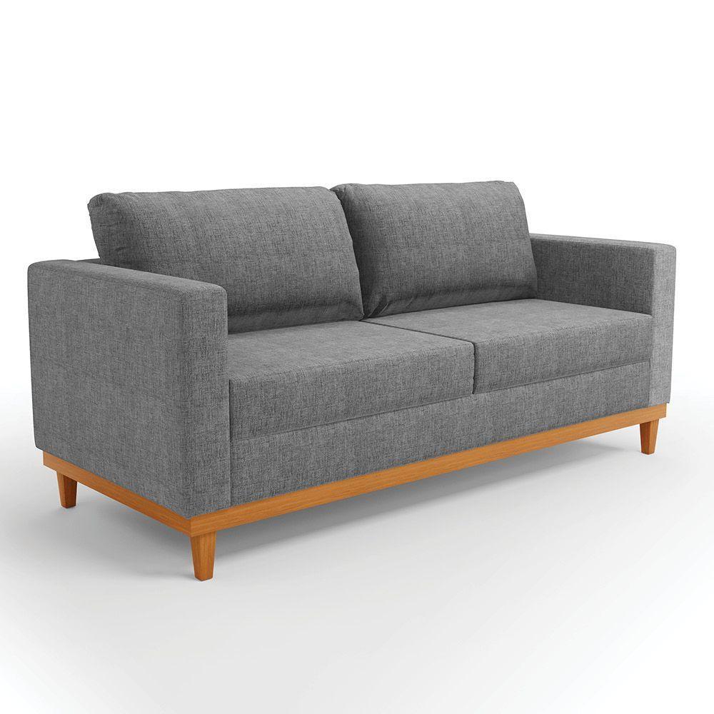 Sofá 03 Lugares Linho Base Madeira Castanho A26 Grafite - 1