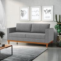 Sofá 03 Lugares Linho Base Madeira Castanho A26 Grafite - 8