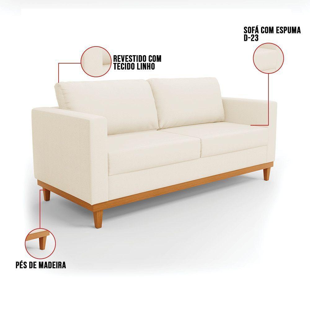 Sofá 03 Lugares Linho Base Madeira Castanho A19 Bege - 4