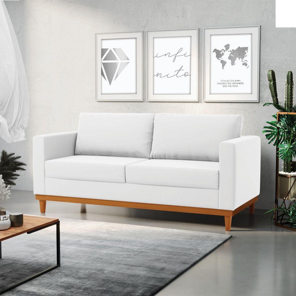 Sofá 03 Lugares Julietteino Base Madeira Castanho Branco - 8