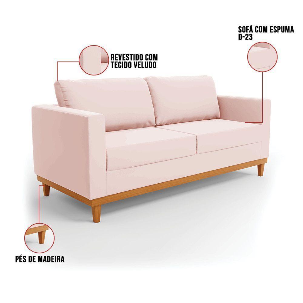 Sofá 03 Lugares Juliette Veludo Base Madeira Castanho Rose - 4