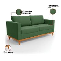 Sofá 03 Lugares Juliette Base Madeira Castanho Cor Verde