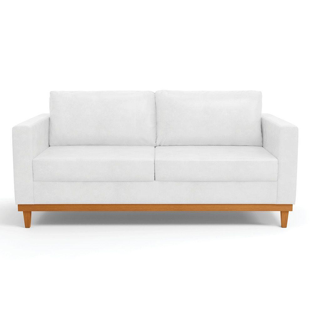 Sofá 03 Lugares Julietteano Base Madeira Castanho Branco - 2