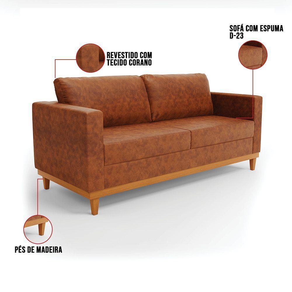 Sofá 03 Lugares Julietteano Base Madeira Castanho Nozes - 4