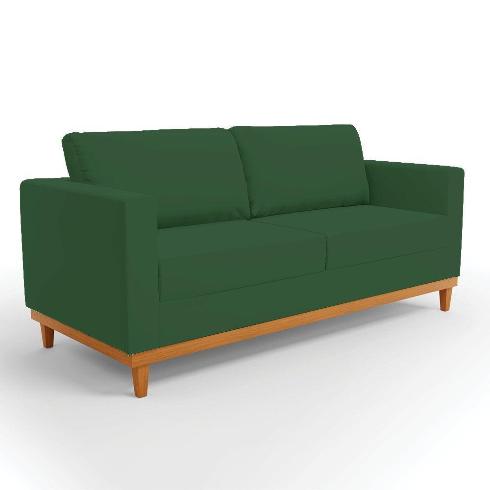 Sofá 03 Lugares Juliette Veludo Base Madeira Castanho Verde - 1