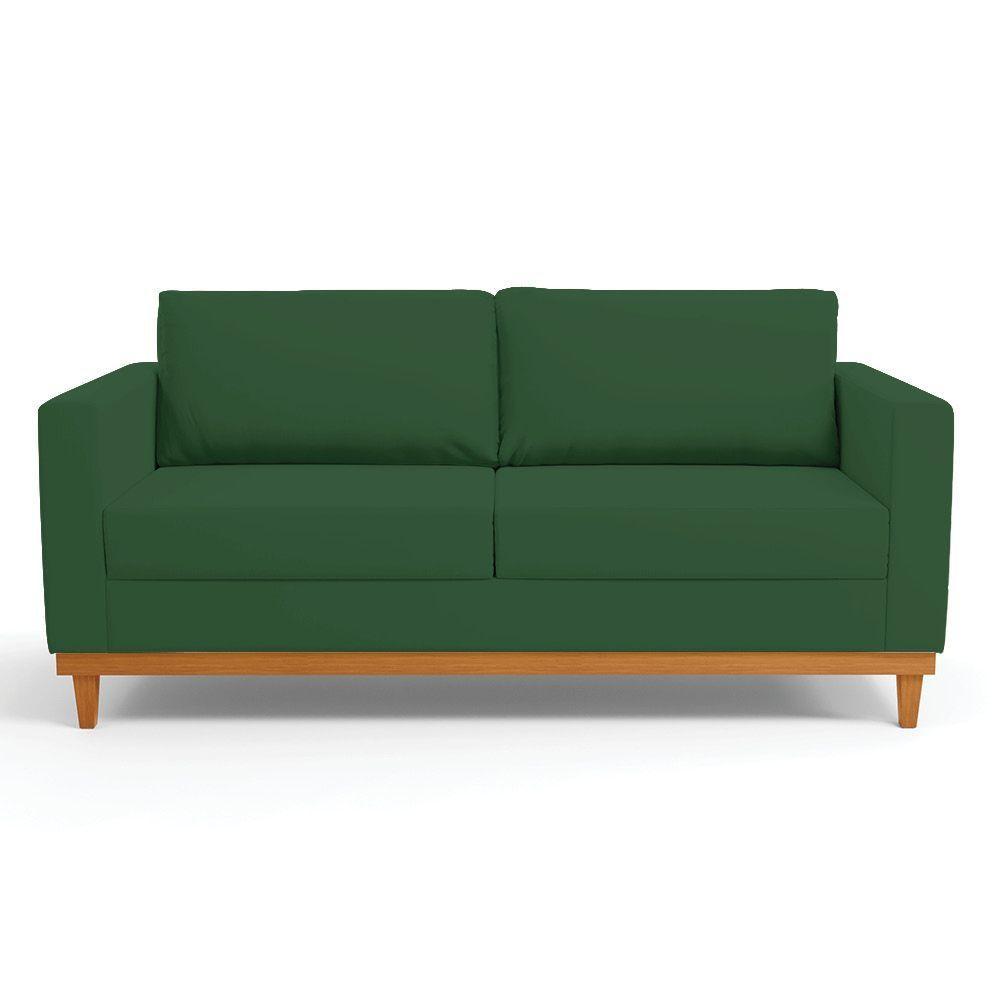 Sofá 03 Lugares Juliette Veludo Base Madeira Castanho Verde - 7