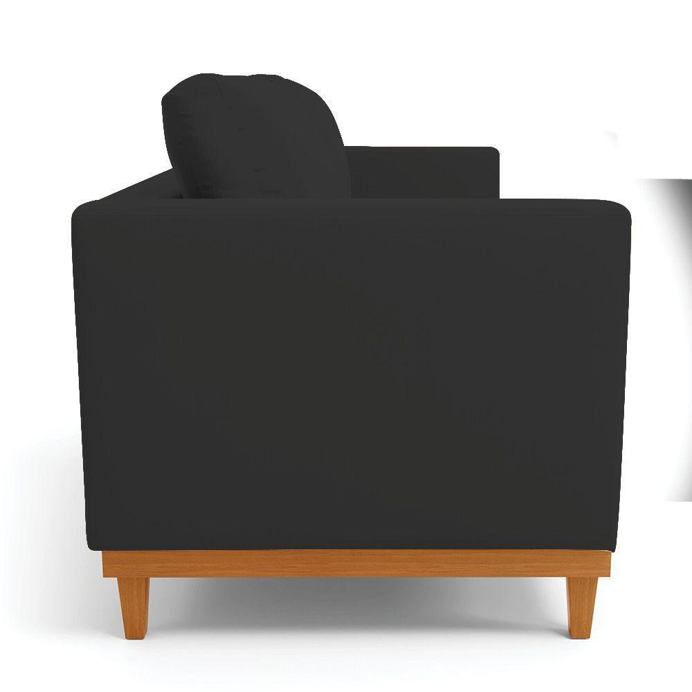 Sofá 03 Lugares Juliette Veludo Base Madeira Castanho Preto - 6