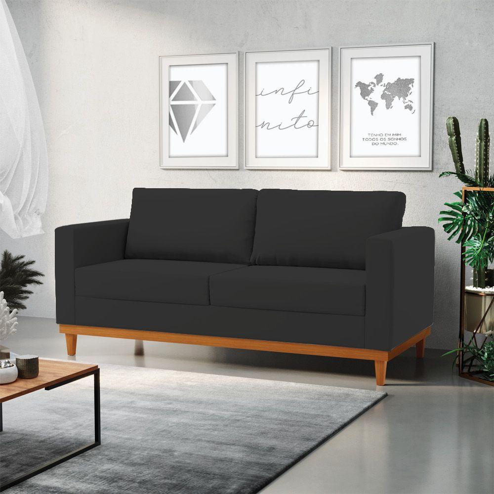 Sofá 03 Lugares Juliette Veludo Base Madeira Castanho Preto - 8