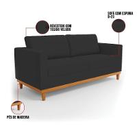 Sofá 03 Lugares Juliette Veludo Base Madeira Castanho Preto