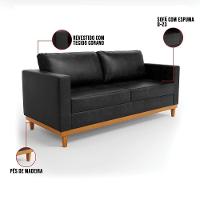 Sofá 03 Lugares Julietteano Base Madeira Castanho Preto